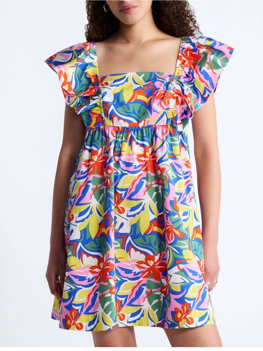 Free assembly square neck, flutter sleeve, mini dress